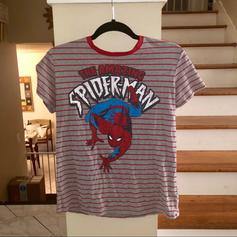 Spider-Man Striped Ringer Graphic Tee